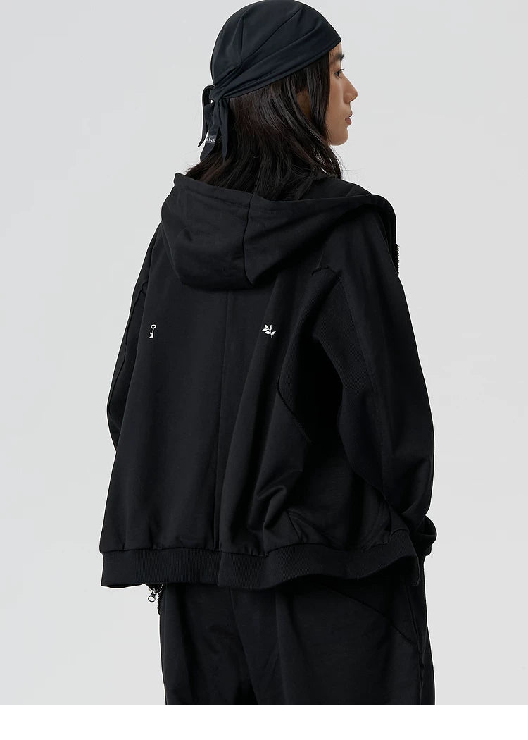 Ribbed Panel Hooded Zip Jacket