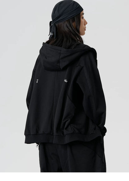 Ribbed Panel Hooded Zip Jacket