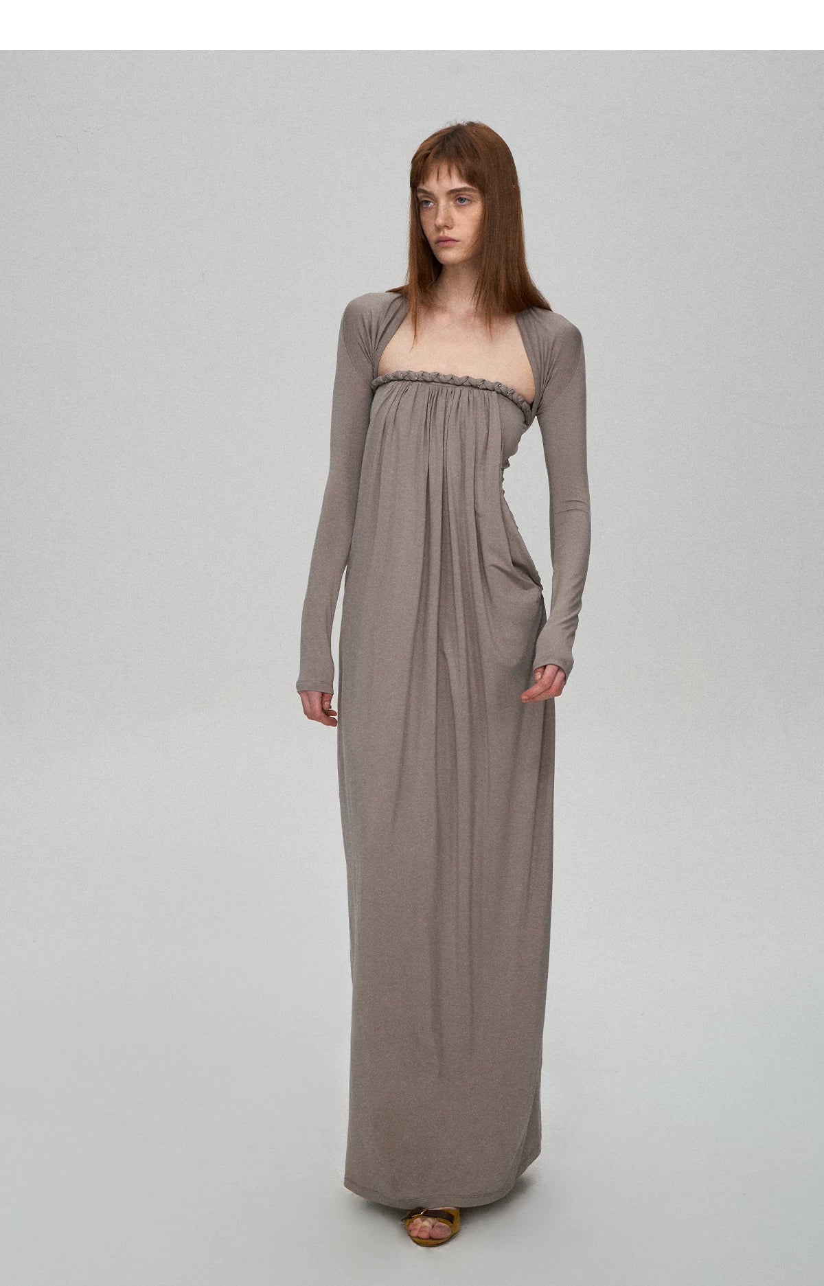 Sculptural 93% Lyocell Pleated Long Dress