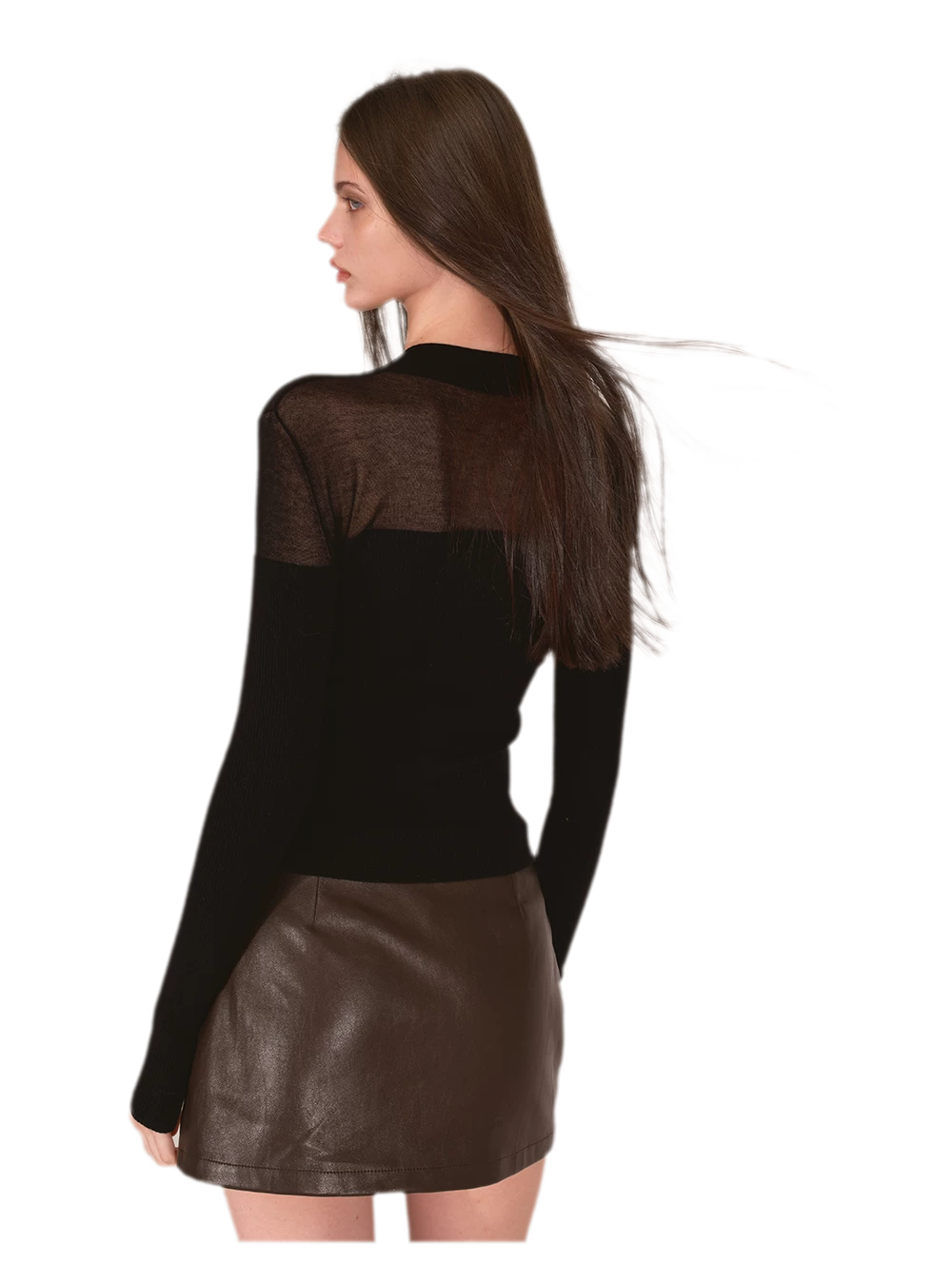 Sheer Mesh Mock-Neck Knit Top