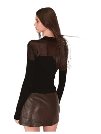 Sheer Mesh Mock-Neck Knit Top