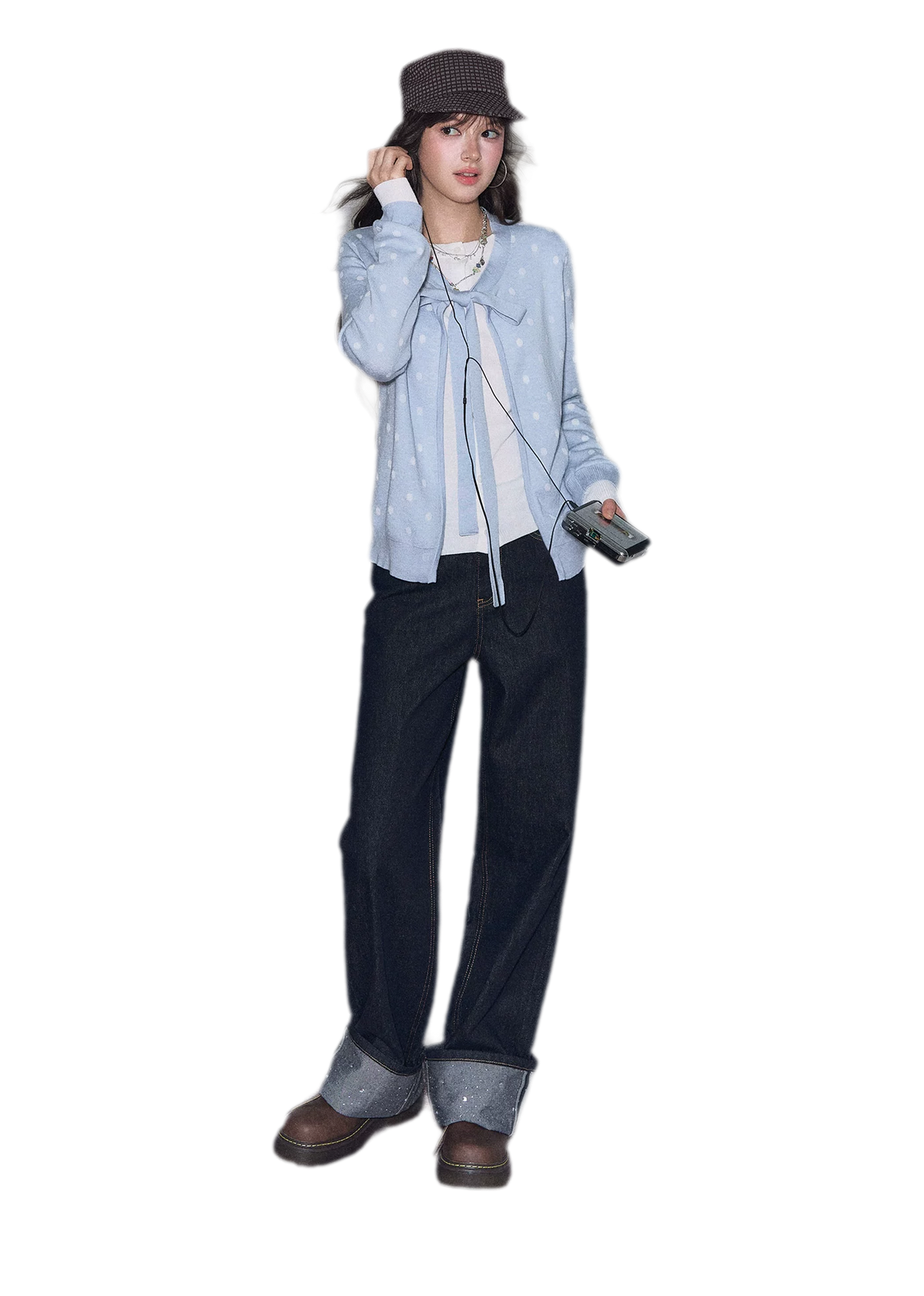 Polka-Dot Tie Bow Cardigan