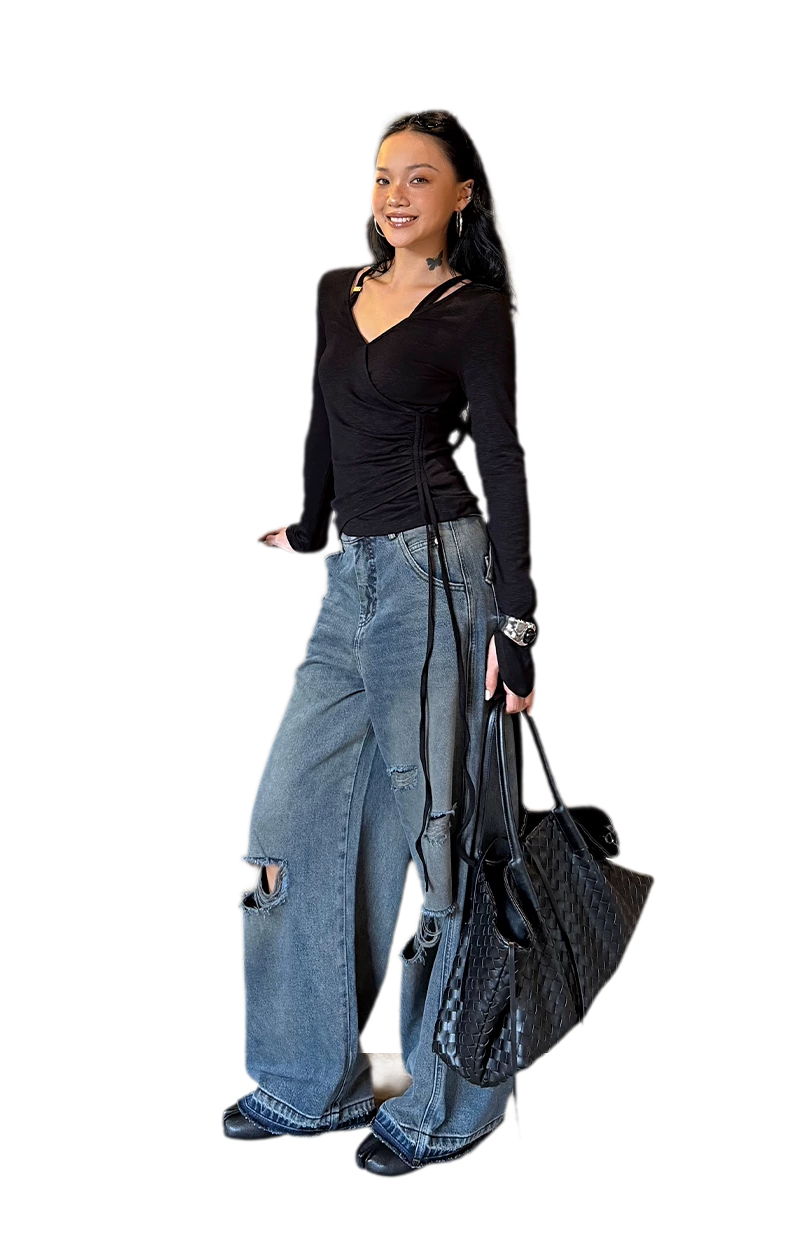 Textured Ruched Slim Long-Sleeve Top