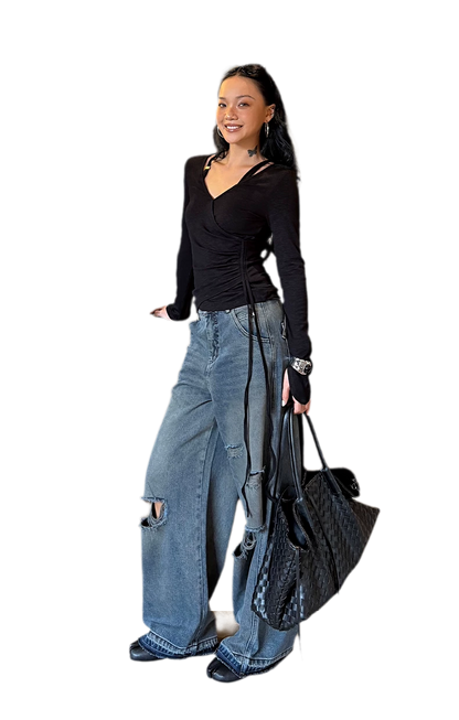Textured Ruched Slim Long-Sleeve Top
