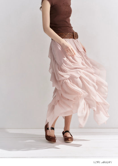 Irregular Ruffle Edge Chiffon Skirt