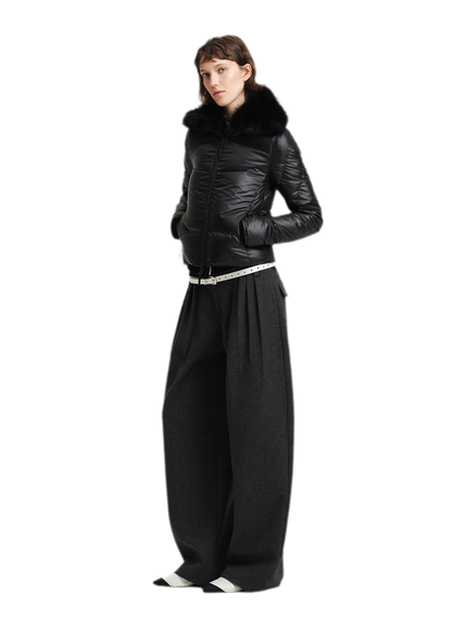 Wool Blend Pleated Wide-Leg Trousers