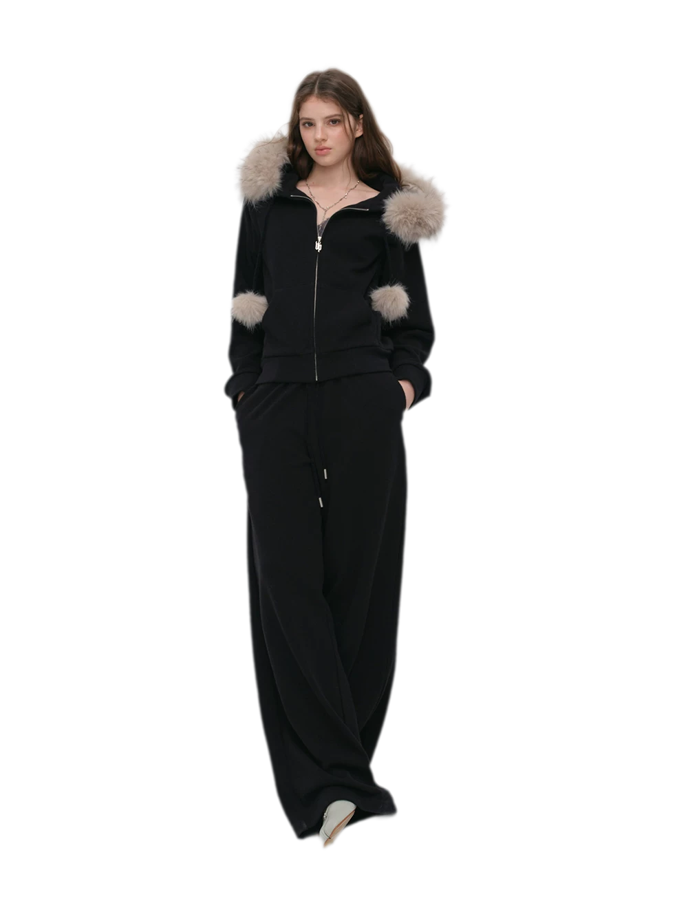 Contrast Fur Hooded Tracksuit