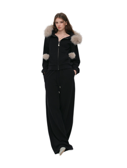 Contrast Fur Hooded Tracksuit
