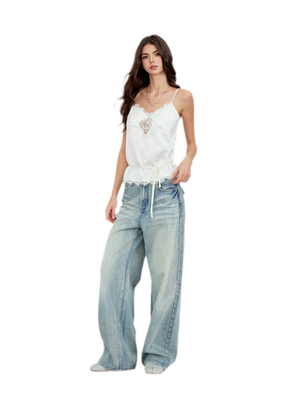 Lace Tie Waist Satin Camisole