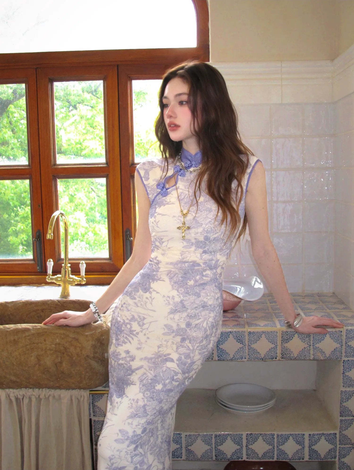Iris Purple Mesh Qipao