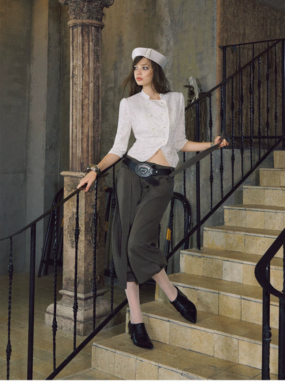 Pearl Frog-Closure Cropped Jacket