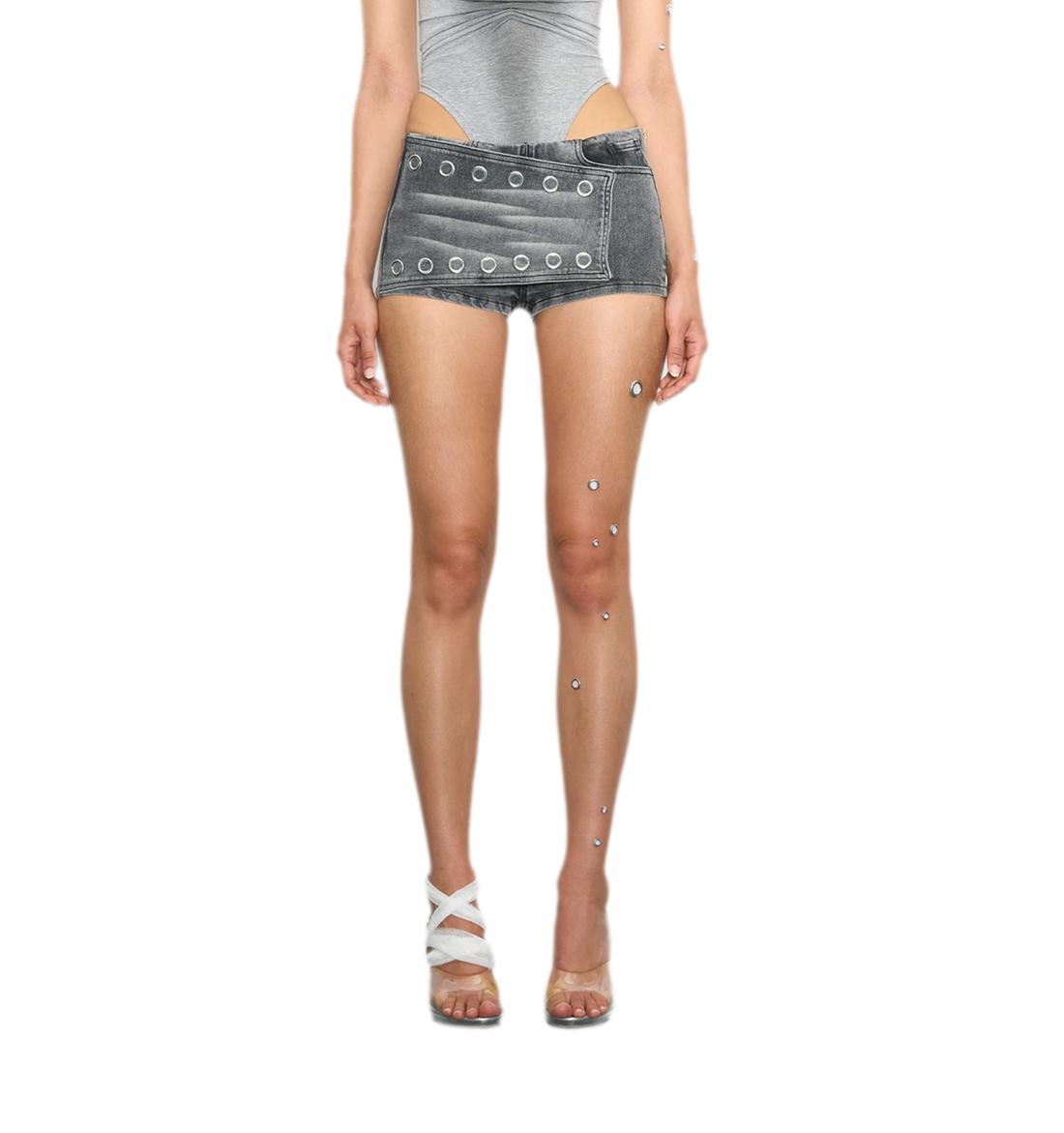 Washed Denim Curved Shorts