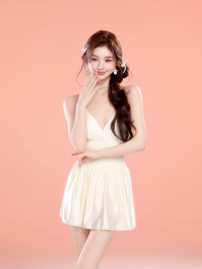 V-Neck Ruched Swim Dress
