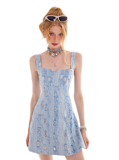 Distressed Denim Cami Dress