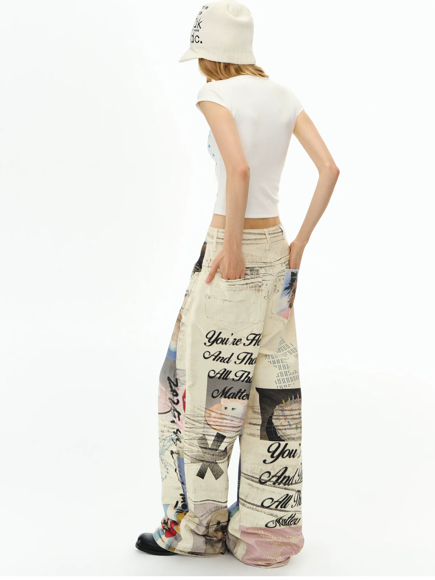 Washed Print Wide-Leg Jeans