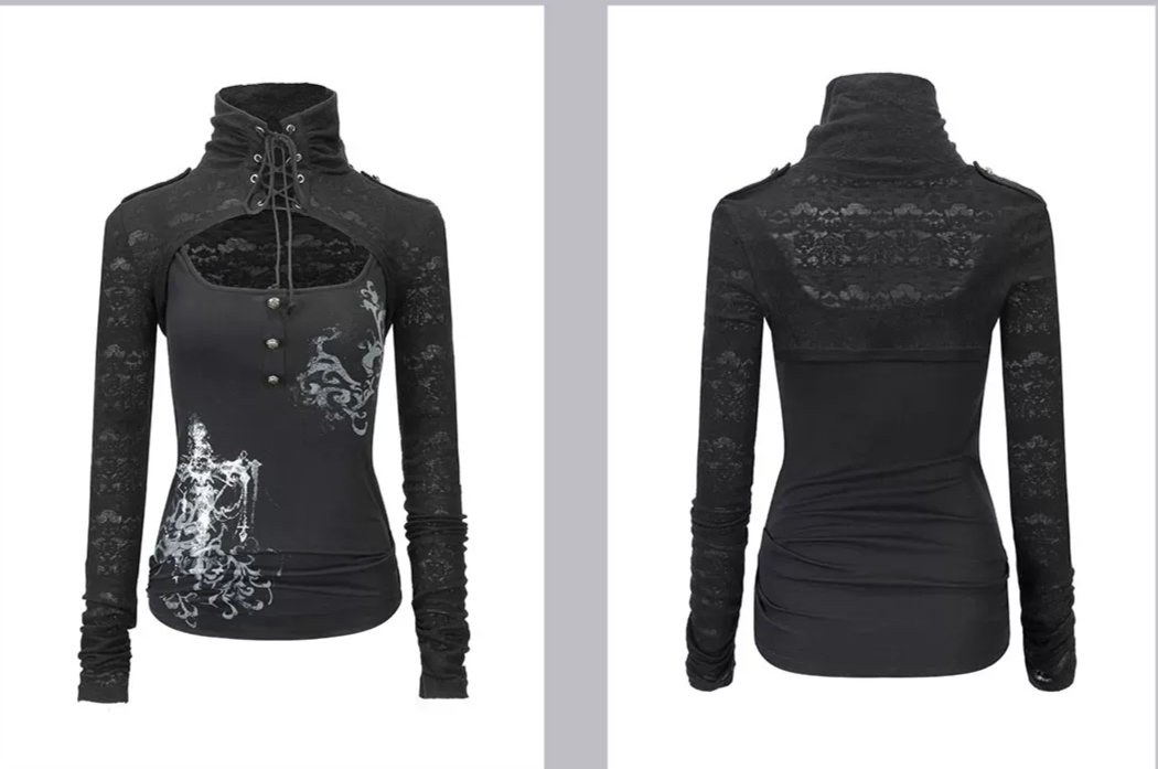 Silver Foil Gothic Lace-Up Top