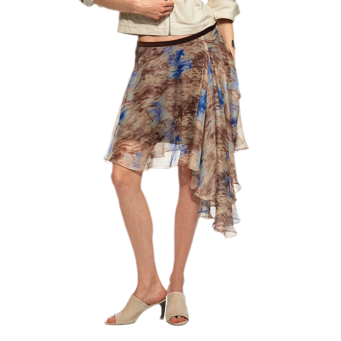 Printed Irregular Hem Chiffon Skirt