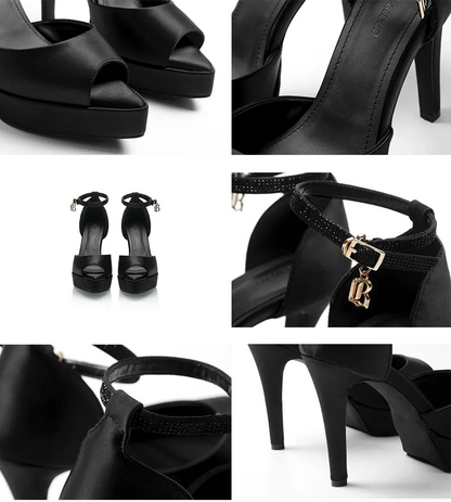 Satin Platform Peep-Toe Heels