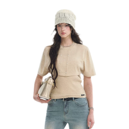Double-Breasted Cropped Cape Cardigan
