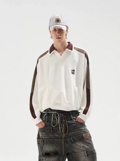 Contrast Polo Panel Sweatshirt