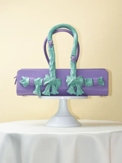Glossy Bow Handle Handbag