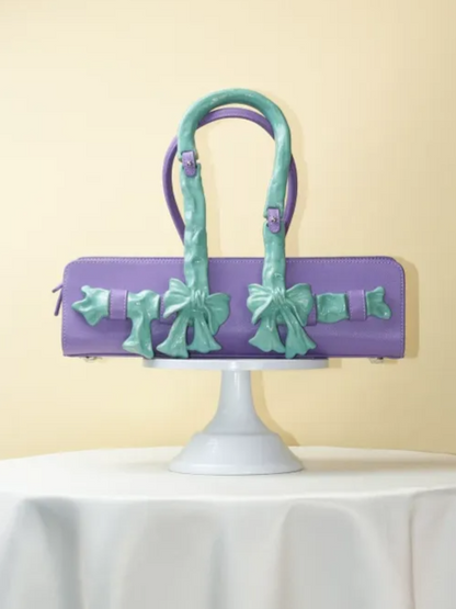Glossy Bow Handle Handbag