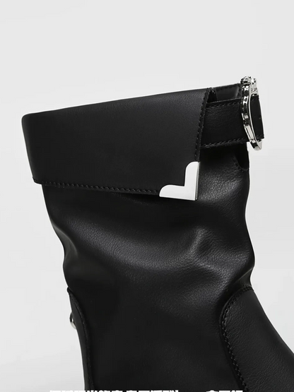 Metallic Strap Platform Mid-Calf Boots