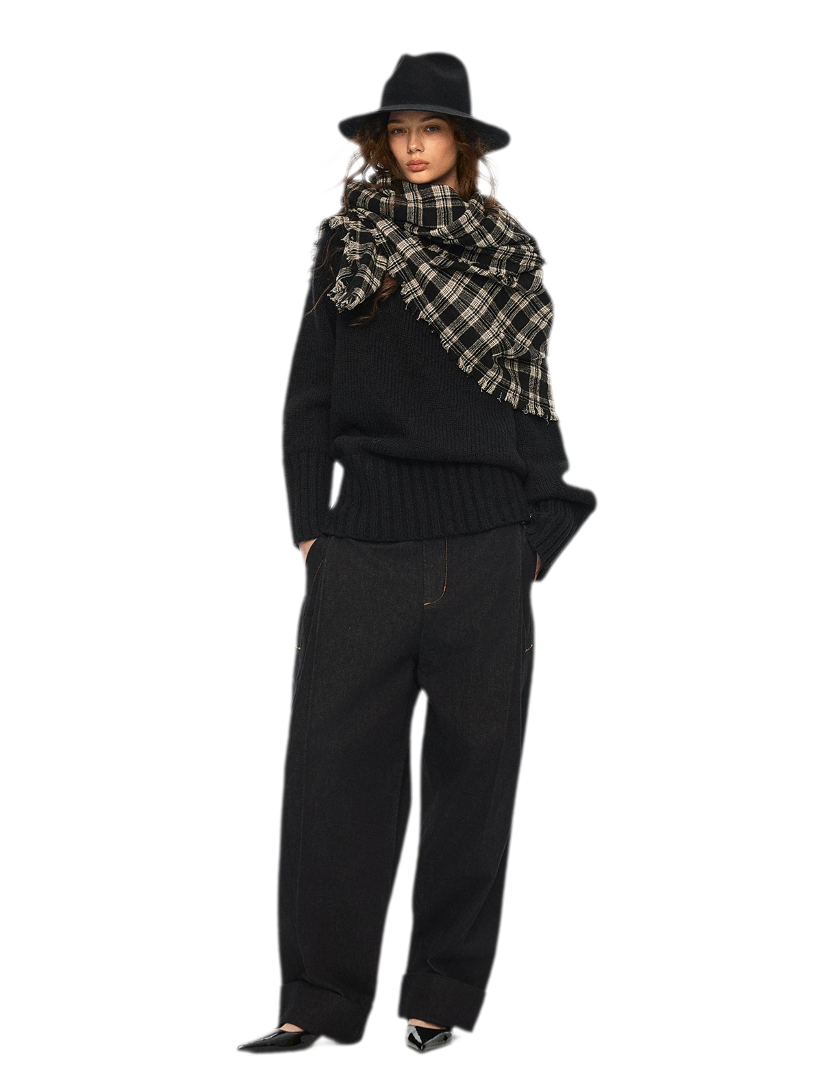 Wool Plaid Fringed Scarf