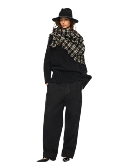 Wool Plaid Fringed Scarf