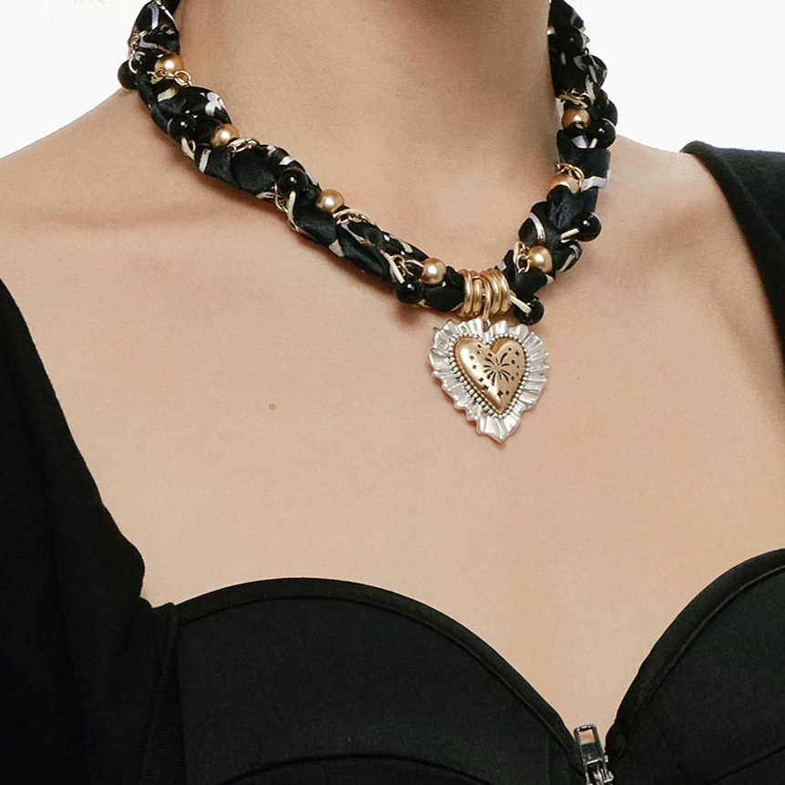 Vintage Heart Scarf Necklace