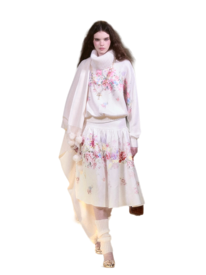 Floral Print Sweater Skirt Set