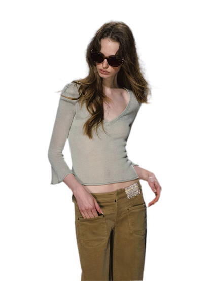 Sheer Bell Sleeve Knit Top