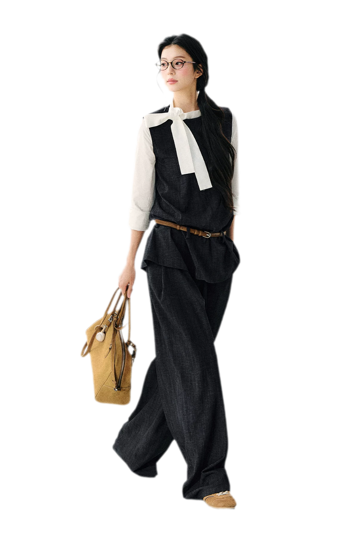 Contrast Ribbon Denim Blouse