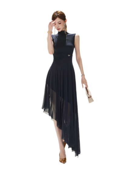 Mesh Splice Midi Dress