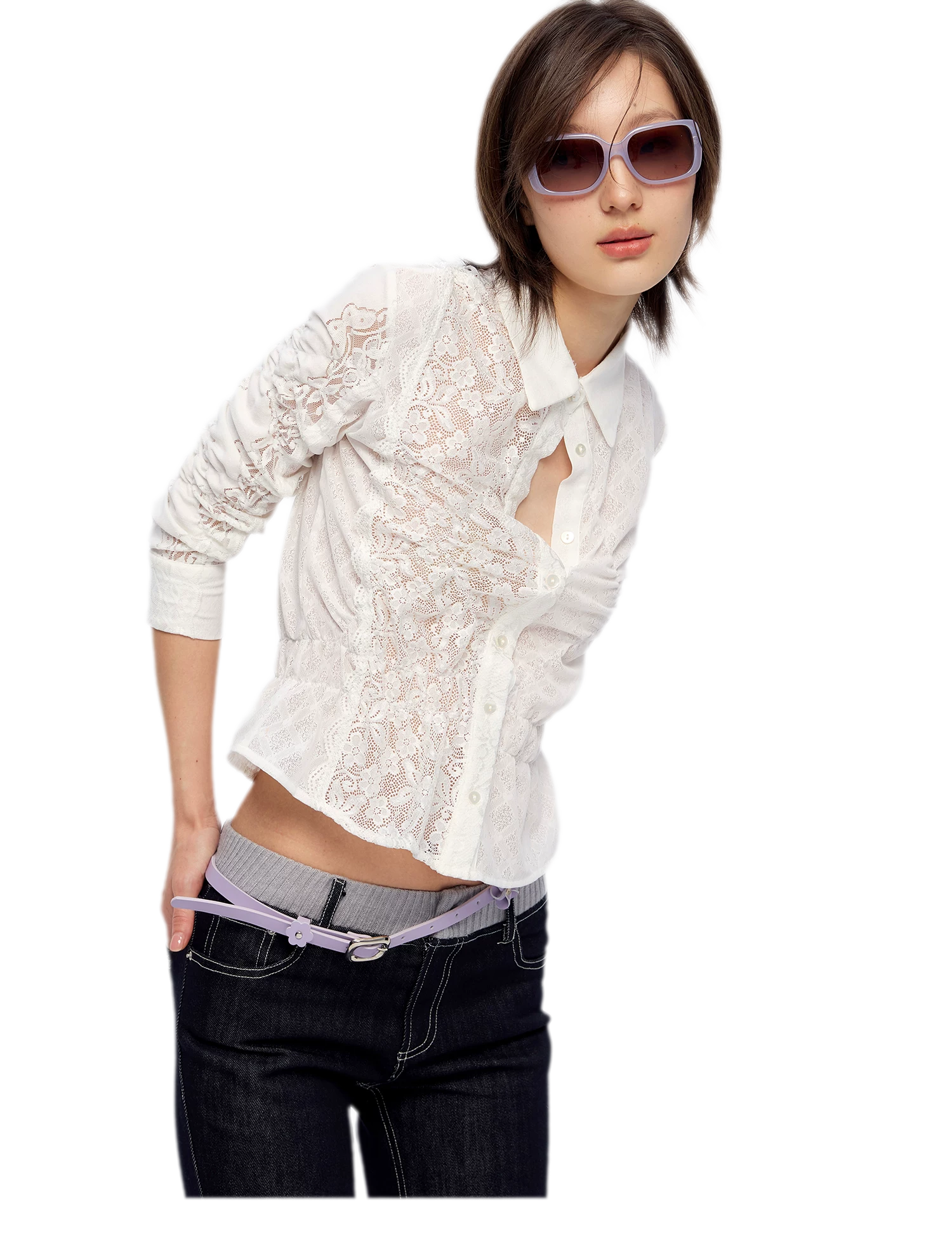 Lace Shirred Peplum Blouse