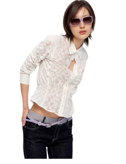 Lace Shirred Peplum Blouse