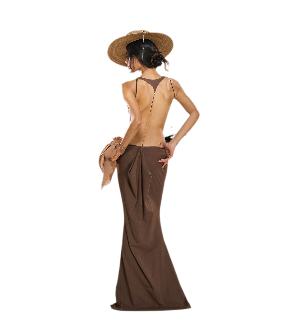 Chain Cutout Ruched Halter Dress