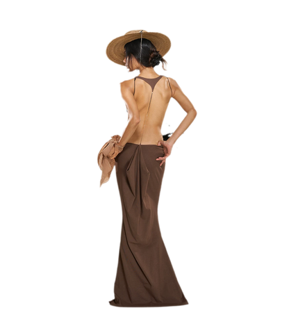 Chain Cutout Ruched Halter Dress