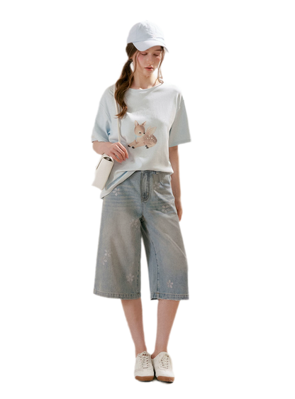 Rhinestone Floral Denim Culottes