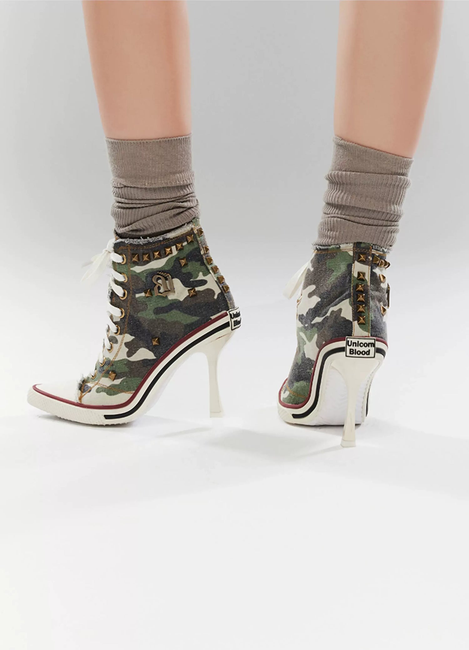 Canvas Studded Lace-Up Boots