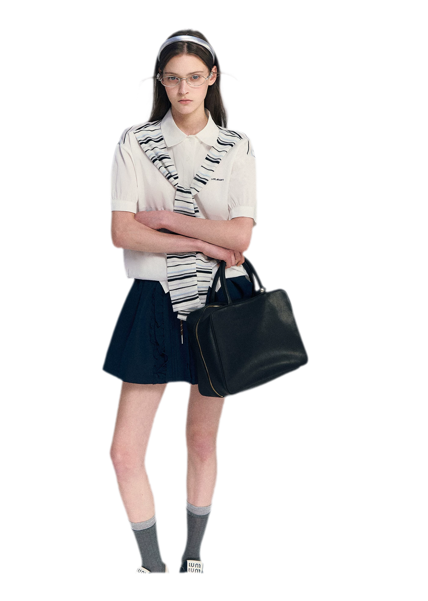 Striped Scarf Hem Shirt