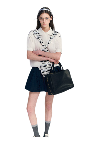 Striped Scarf Hem Shirt