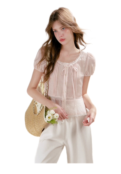 Pleated Lace Trim Shirt