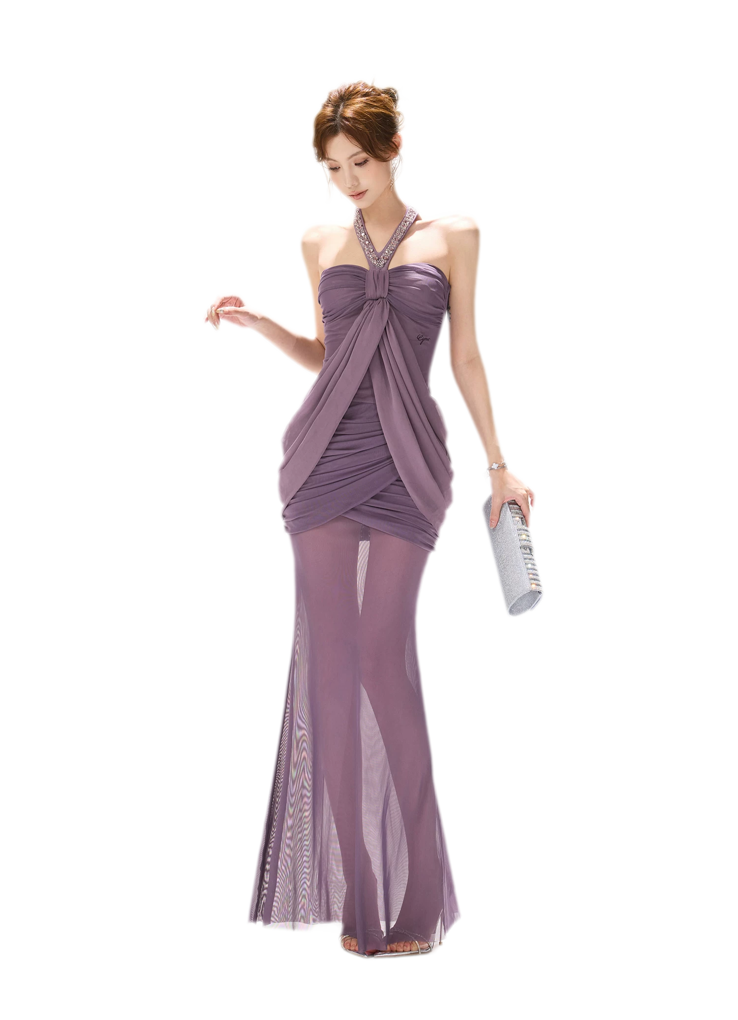 Mist Purple Mesh Fishtail Skirt
