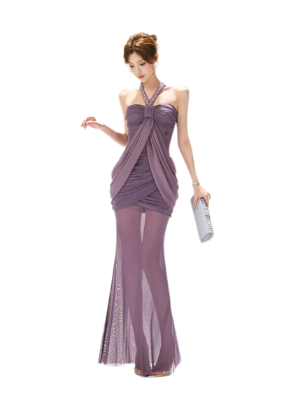 Mist Purple Mesh Fishtail Skirt