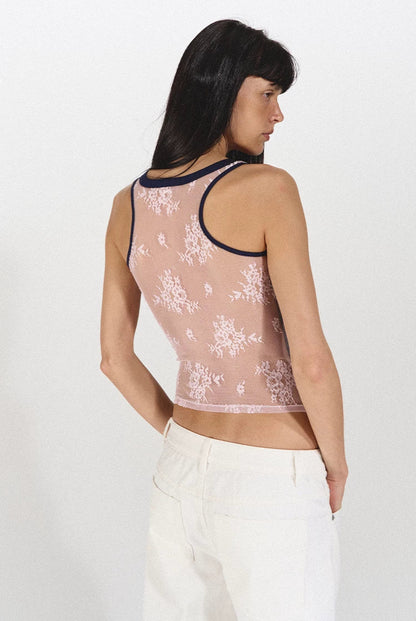 Lace Panel Slim Fit Striped Shoulder Vest Top