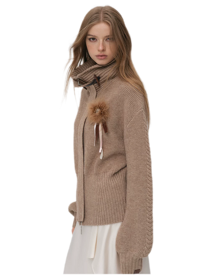 Waffle Knit Toggle Collar Cardigan
