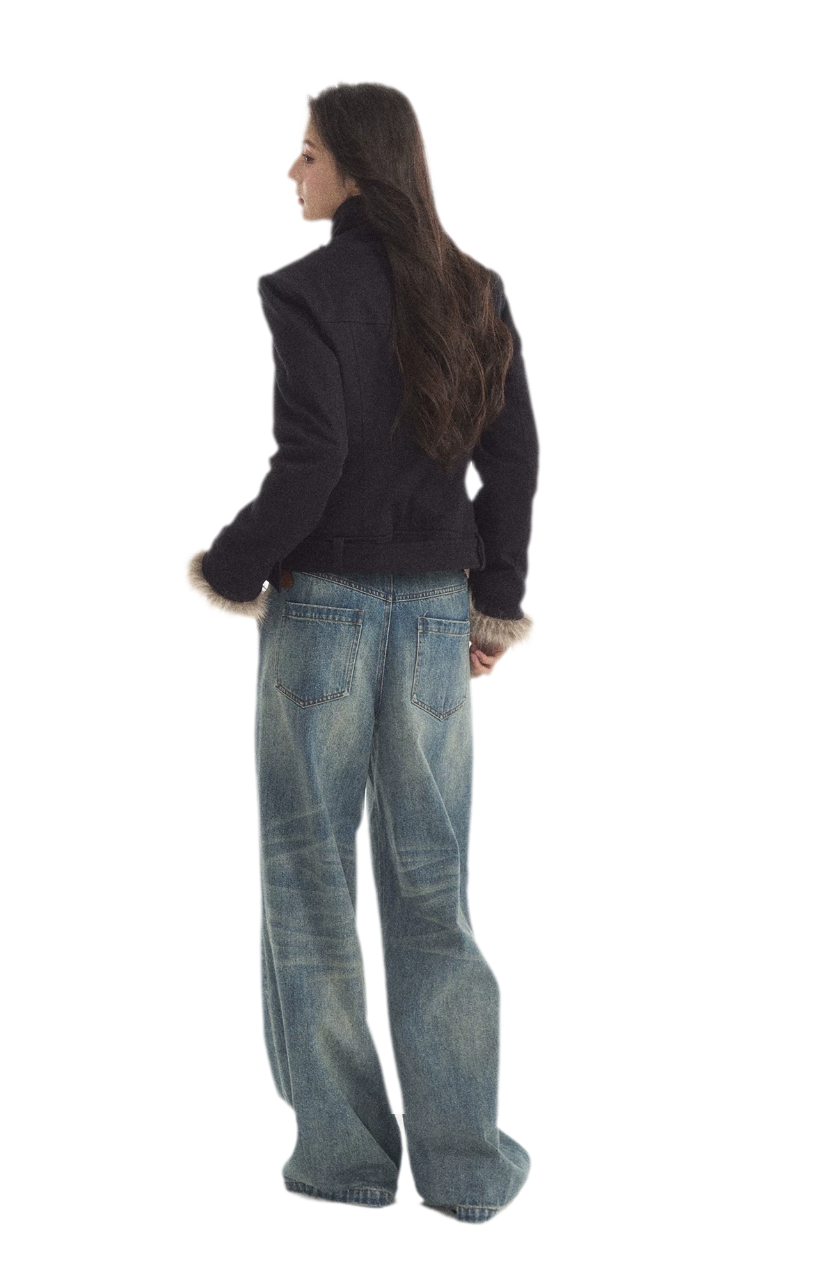 Detachable Fur Collar Twill Coat
