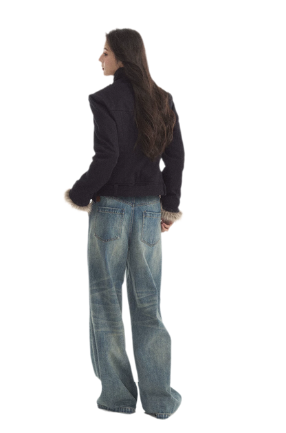 Detachable Fur Collar Twill Coat