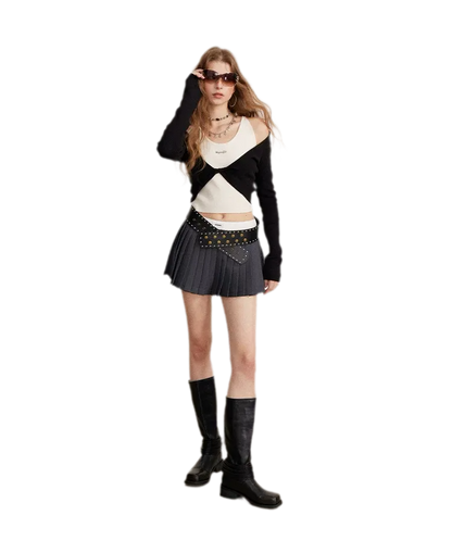 Color-Block Faux Two-Piece Knit Top